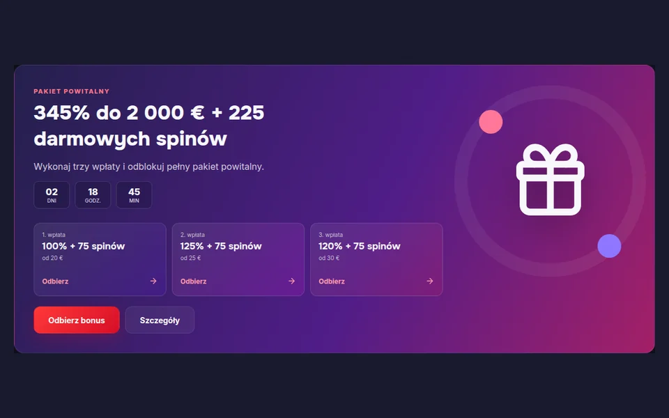 Brionis Casino bonusy – podgląd strony