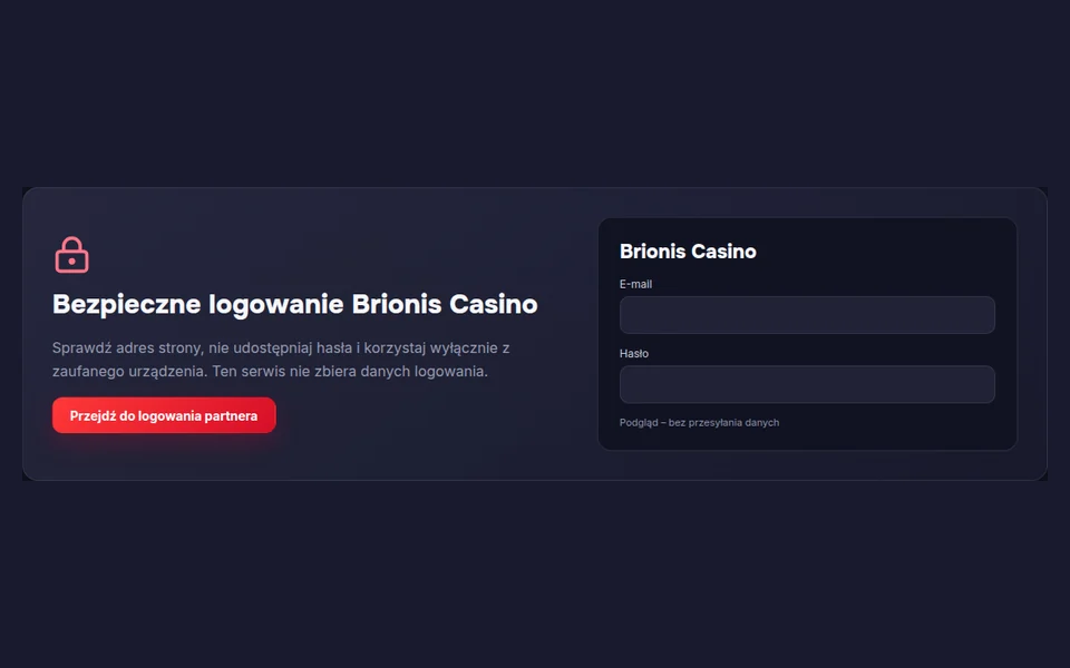 Brionis Casino logowanie – podgląd ekranu